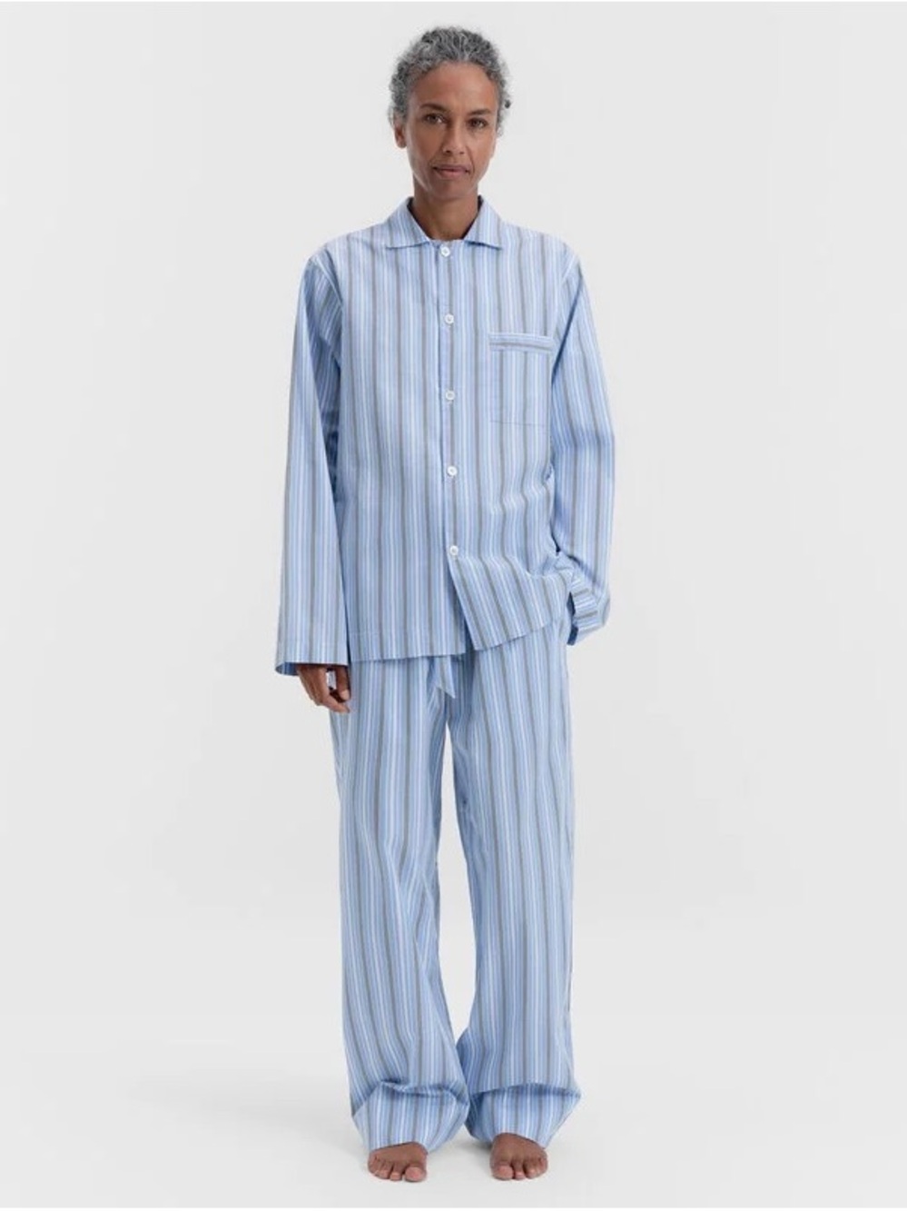 TEKLA Striped Light Blue Stave Stripes Pajama Set - Size M